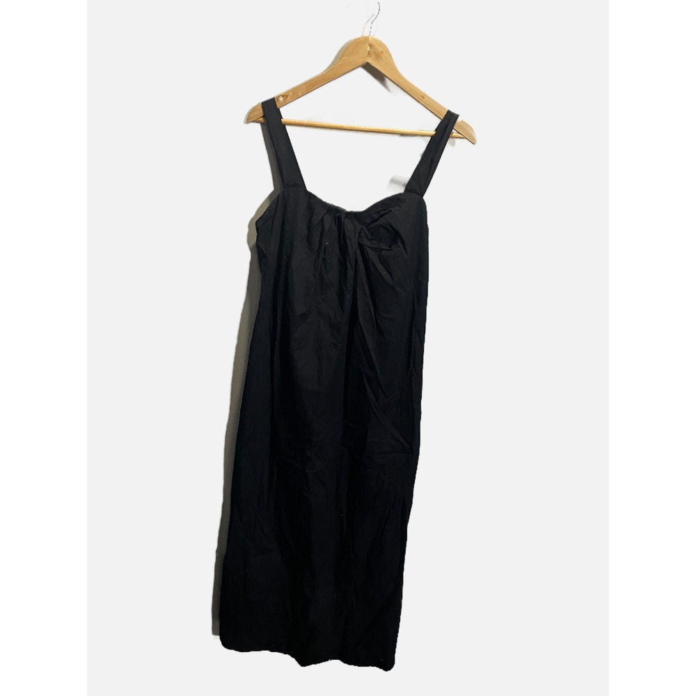 Nordstrom Midi Dress Womens Medium Black Cotton Pleated Sleeveless Minimalist - Picture 3 of 7